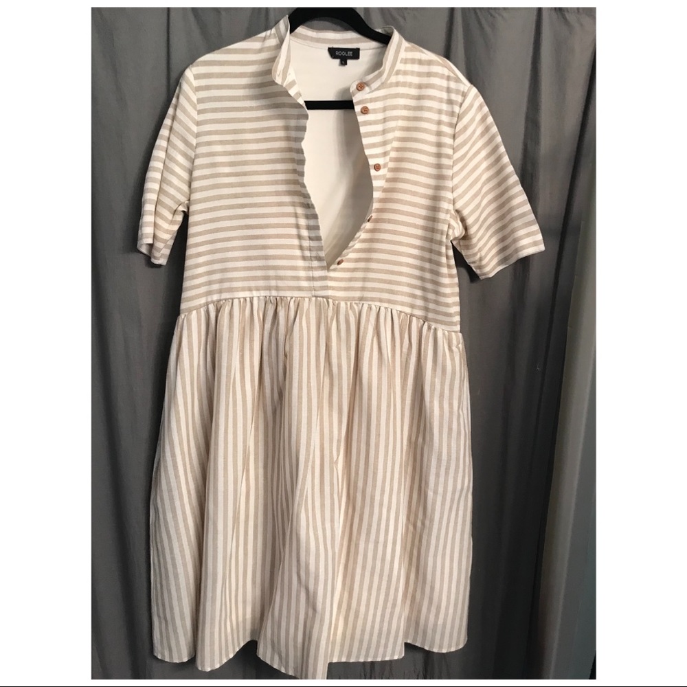 Beige + white striped dress